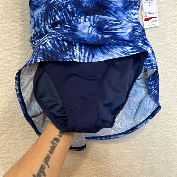NWT Lands End Womens Deep Sea Navy Tie Dye Palm Sweetheart Swim Dress SIZE 18W - Picture 7 of 12